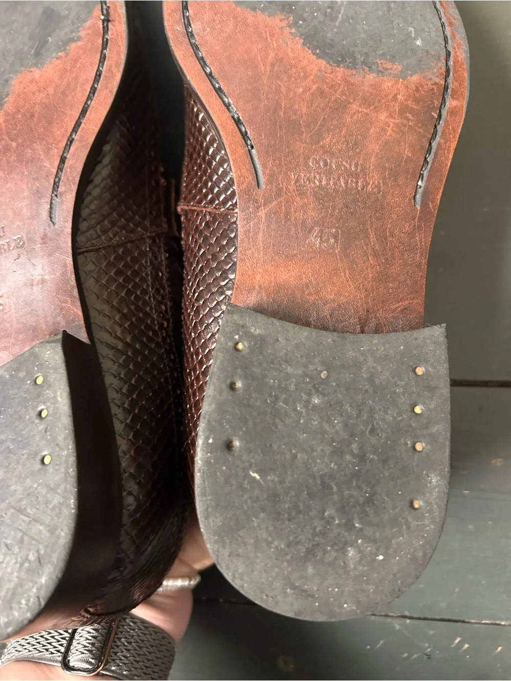J. Bradford Brown Exotic Snakeskin Monk Strap Dress Shoes Made in Italy EU 45